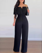 Summer Elegant Off Shoulder Women's Jumpsuit 2024 Fashion Trend Casual Short Sleeve Wide Leg Pants Jumpsuits for Women Overalls - Matrix Studios