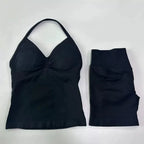 Sexy Halter Neck Beautiful Back High Waist Peach Sports Bras Shorts Suit Pilates Gathering Yoga Vest Training Fitness Bra Sets - Matrix-studios.com