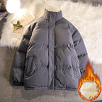 Warm Fleece Winter Lined Puffer Jackets Men Thick Parkas Casual Man Padded Down Outwear Zipper Long Sleeve Outdoor Couple Coat - Matrix Studios