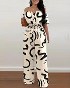 Summer Elegant Off Shoulder Women's Jumpsuit 2024 Fashion Trend Casual Short Sleeve Wide Leg Pants Jumpsuits for Women Overalls - Matrix Studios