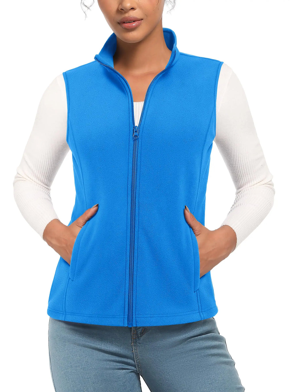 TACVASEN Fleese Sleeveless Vests Womens Fall Winter Thermal Hiking Golf Waistcoats Soft Casual Outerwear Zip Jackets 4 Pockets - Matrix Studios