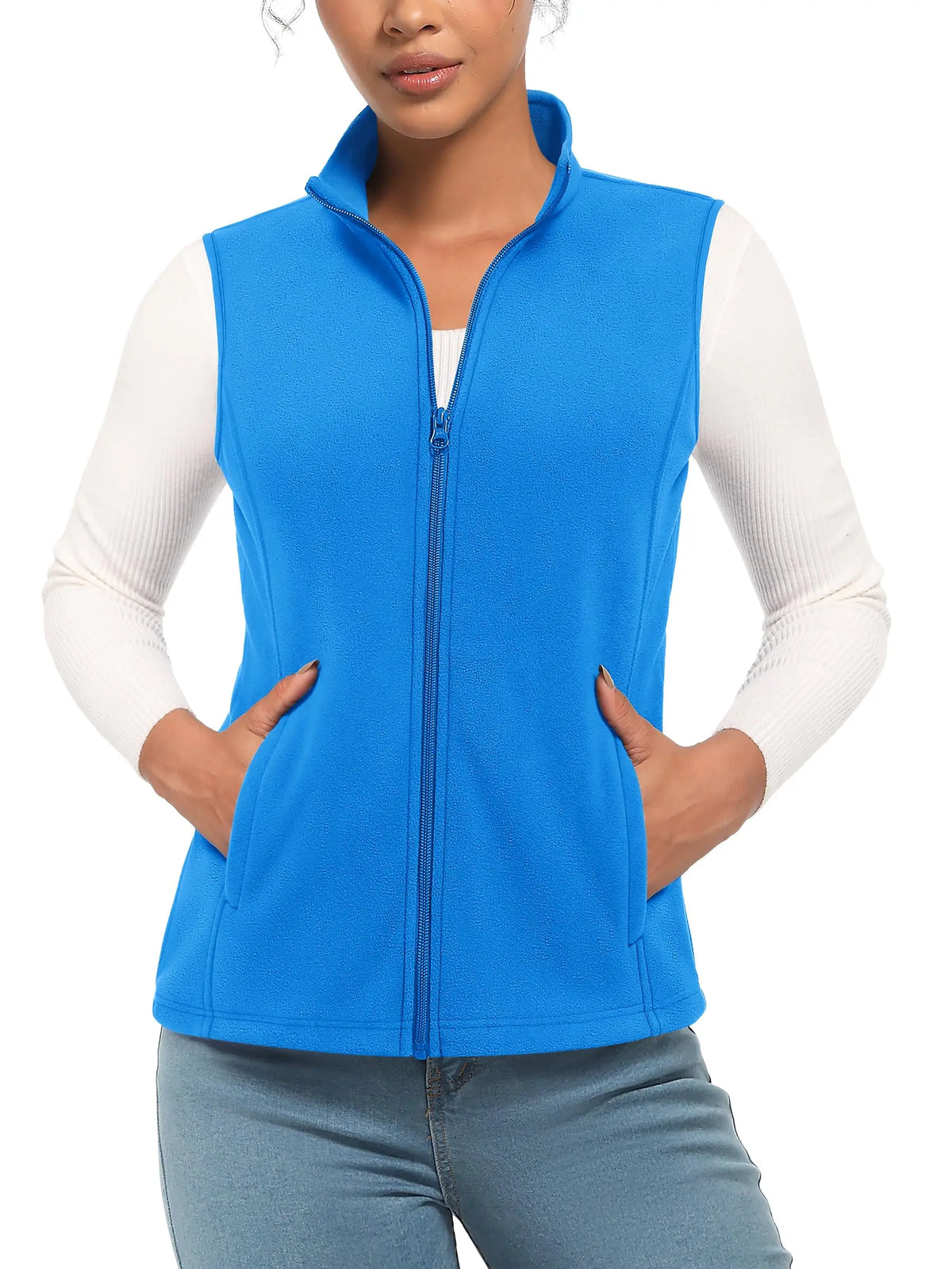 TACVASEN Fleese Sleeveless Vests Womens Fall Winter Thermal Hiking Golf Waistcoats Soft Casual Outerwear Zip Jackets 4 Pockets - Matrix Studios
