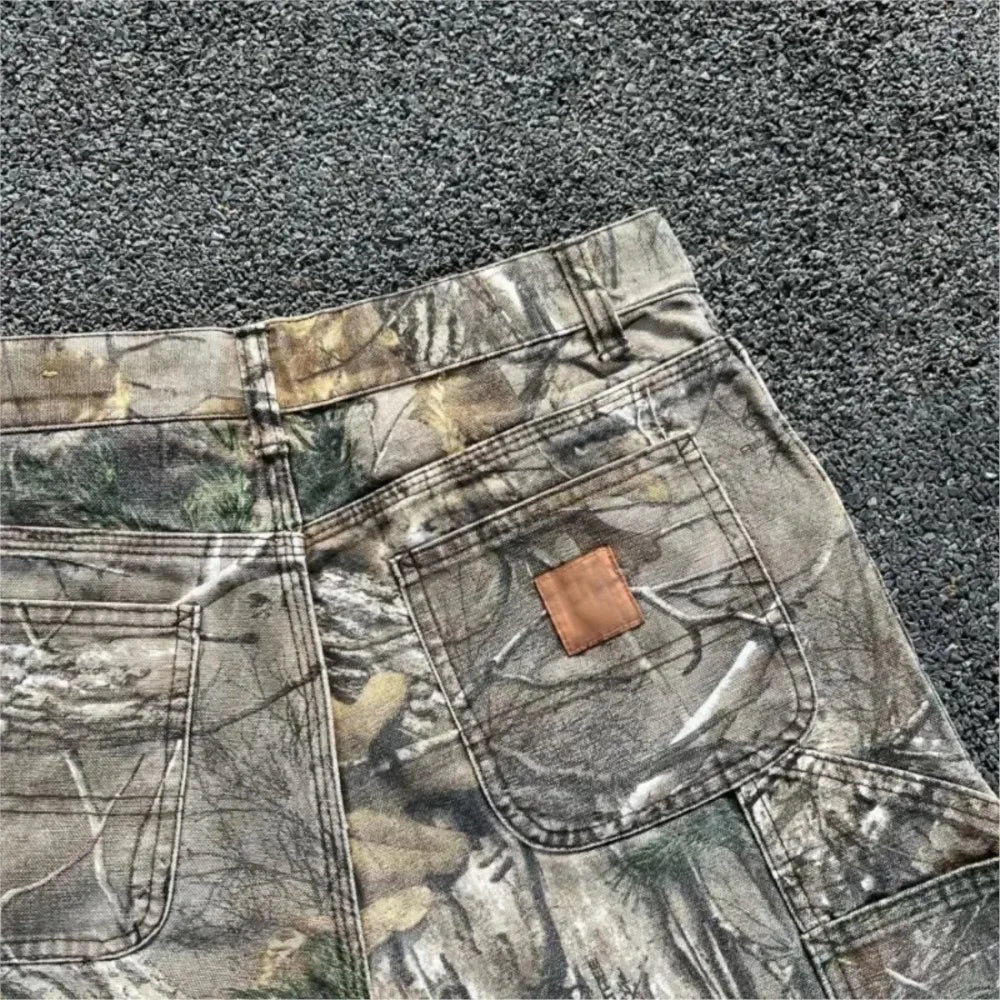 Men's Branch Camouflage Jeans American Style Old Washed Wide Leg Retro Loose Fashion Trend Street Straight Jeans Camo Pants Y2K - Matrix Studios