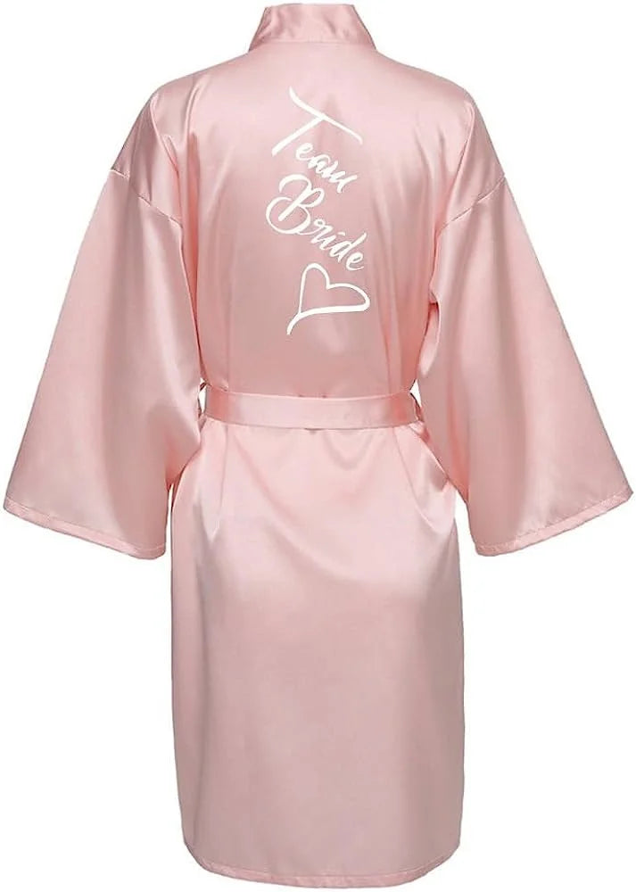 Women Silk Satin Short Night Printing Robe Kimono Robe Fashion Bath Robe Sexy Bathrobe Femme Wedding Bride Bridesmaid M024