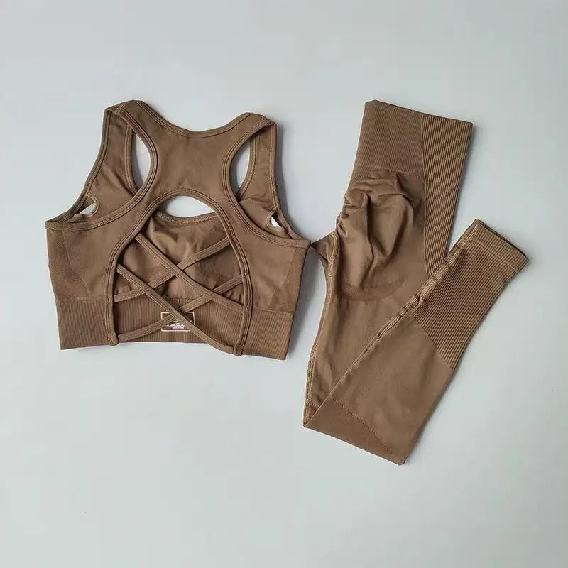 2PCS Sports Bra Women's Set Professional Fitness Tank Top Bra Shockproof Running Leggings Yoga Suit Beautiful Back Bra Clothing - Matrix-studios.com
