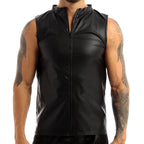 Men's Leather Vest Elastic Fashion PU Leather T-Shirts Biker's Tank Tops Streetwear - Matrix Studios