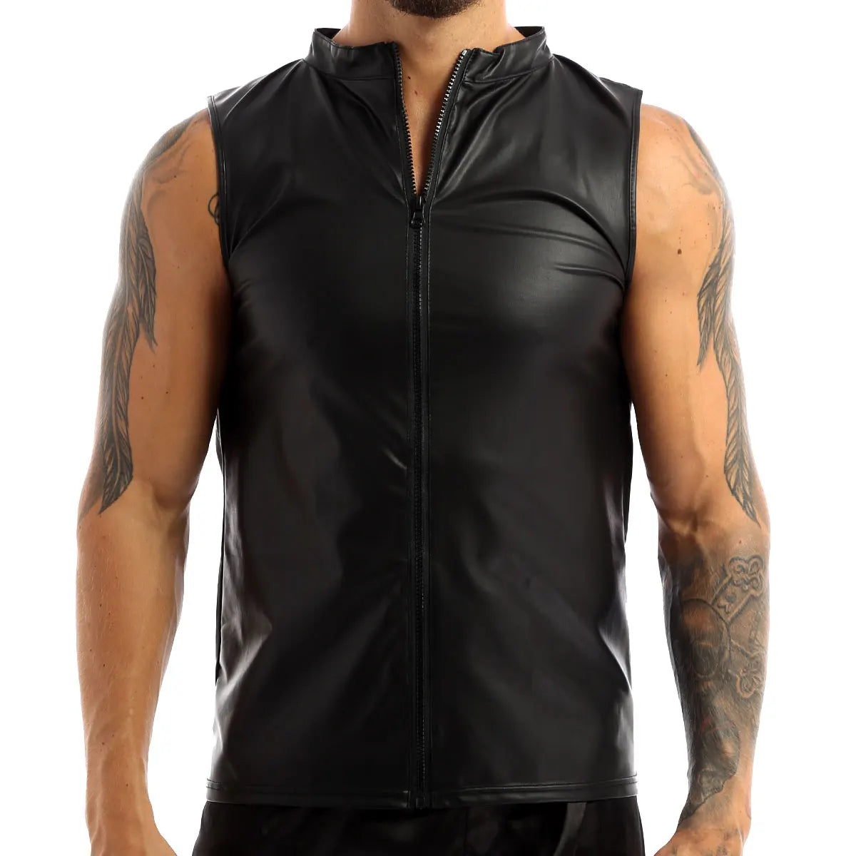 Men's Leather Vest Elastic Fashion PU Leather T-Shirts Biker's Tank Tops Streetwear - Matrix Studios
