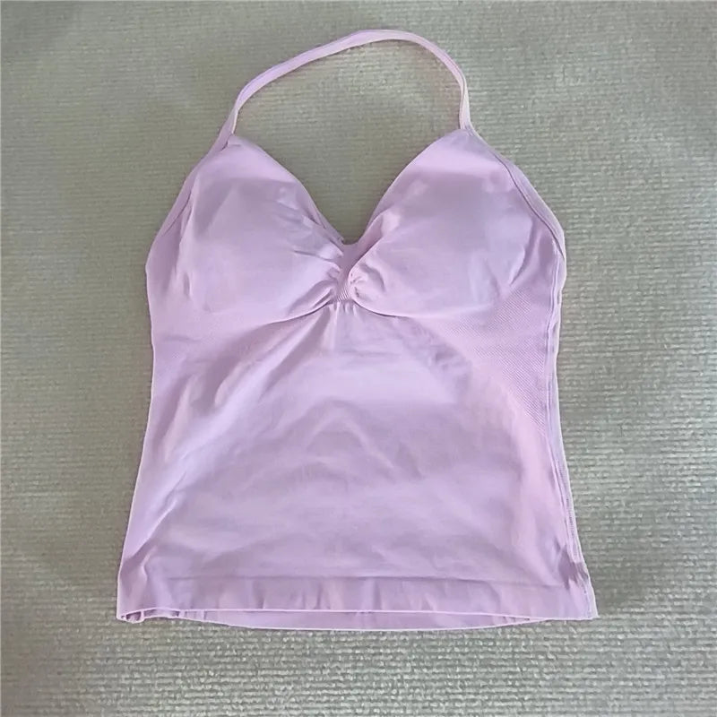HBC Sexy V Neck Gym Tank Top Longline Strappy Vest Women Seamless Sports Running Tank Top Slim Fit Yoga Padded Workout - Matrix-studios.com