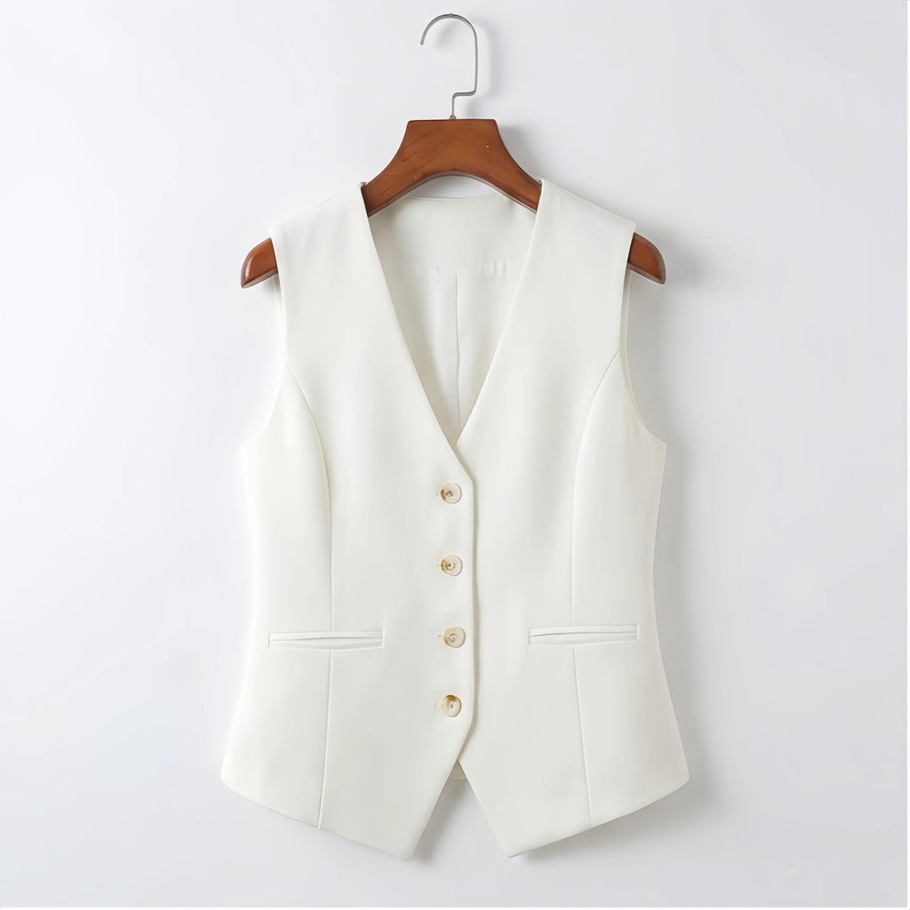 Women's Formal Business Vest Sleeveless Tailored Button Up Waistcoat Professional Office Outerwear Top Slim Fit Professional - Matrix Studios