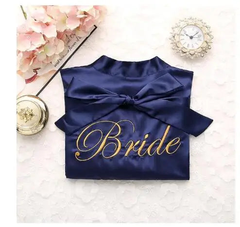 Bride Bridesmaid Wedding Robe Embroidery Kimono Bathrobe Gown Nightgown Casual Satin Short Women Sexy Nightwear Sleepwear - Matrix-studios.com