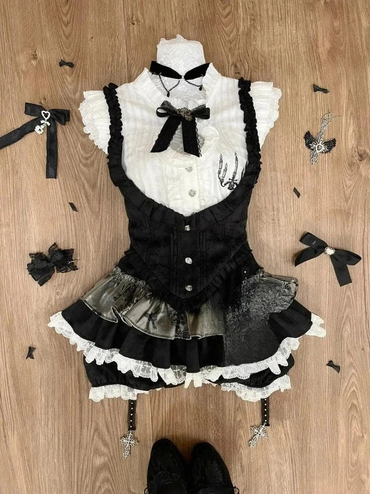 Japanese Pink Sweet Kawaii Lolita Elegant 2 Piece Sets Women Preppy Style Design Mini Skirt Suit Female Princess Chic Outfits - Matrix-studios.com