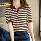 WinvyNee Summer Women's Cotton Striped Polo T-Shirt Women Clothing Tops Short Sleeve Sweater Casual Basic Pullover A1002004A - Matrix-studios.com