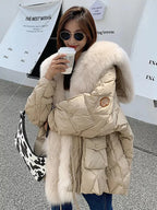 2024 Luxury Fox Fur Collar Long Coats 2024 Women Winter Soft Warm Loose Jacket Puffer Parka Female Windproof Snow Outwear Coats - Matrix Studios