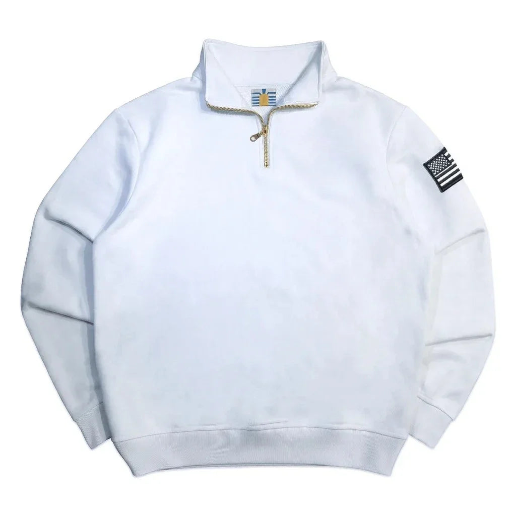 Y2K Navy Blue Quarter Zip Sweatshirt USA Embroidered American Flag Patch Jacket Men Women Vintage Streetwear Fashion Trend Top - Matrix Studios