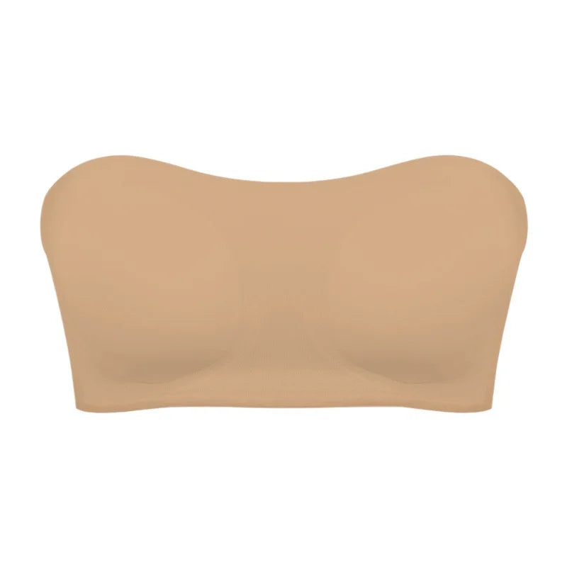 Women's Sexy Strapless Push Up Bra Removable Padded Seamless Ice Silk Top Women Invisible Beauty Back Anti-slip Off-shoulder Bra - Matrix Studios