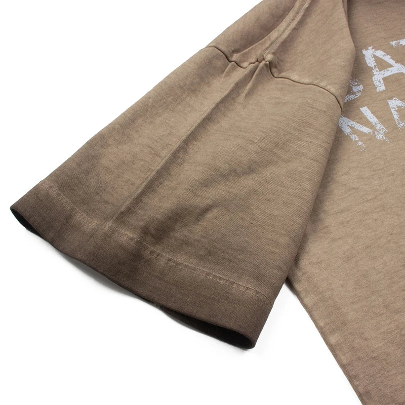 Summer American Street SATOSHI Tshirts Retro Washed Distressed Washed Faded Classic Letter Print Short Sleeve Men Women Tops - Matrix-studios.com