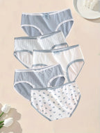 5pcs Women’s Soft Breathable Briefs Heart Plaid Print Panties Comfortable Intimates for Daily Wear - Matrix Studios