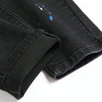 Men's Y2K Fashion Ripped Patchwork Hole Straight Black Jeans Slim Fit Stretchy Skinny Denim Pants Casual Hip Hop Brand Trousers - Matrix Studios