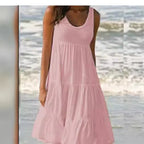 Bohemian Women's Casual O Neck Sleeveless Ruffle Mini Dress Solid Color Beach Tank Top Oversized Loose Dress Plus Size Women3029 - Matrix-studios.com