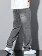 Men's straight skinny grey jeans, straight and simple design, suitable for daily wear in all seasons - Matrix Studios