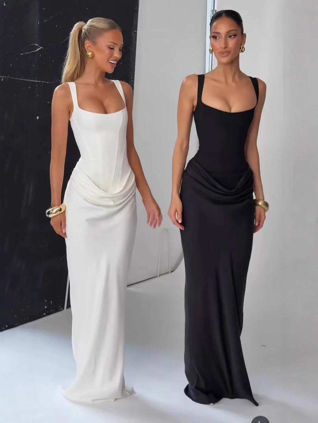 CHNMR Sexy Backless Ruched Maxi Dress for Women U-neck Sleeveless Bandage Bodycon Black Long Dresses Lady Evening Party Gown - Matrix-studios.com