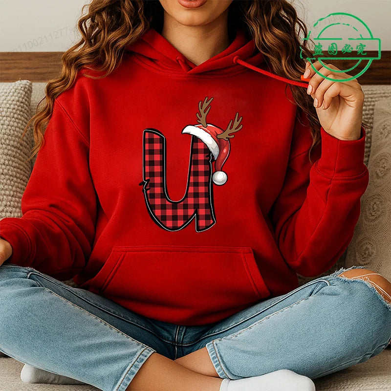 Personalised Santa Family Christmas Hoodie Harajuku Hip Hop Pullover Sweatshirt Santa Alphabet Sportswear Fashion Trends Unisex
