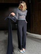 2026 New Fashion Solid Round Neck Thin Knitted Sweater Elegant Long Sleeve Bodycon Pullover Autumn Lady Commuting Street Outwear - Matrix Studios