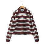 2025 Summer Ladies Polo Shirts Woman Long Sleeve Crop Top Striped Vintage Clothes Polo Shirts Mujer Streetwear Casual Tops Brown - Matrix-studios.com
