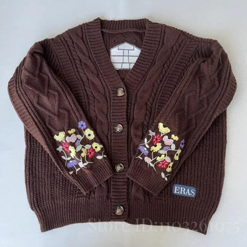 2025 Plus Size Eras Cardigan for Women Autumn Winter Flower Embroidered Knitted Sweater Y2k Girl Vintage Fashion Cardigans Tops - Matrix Studios