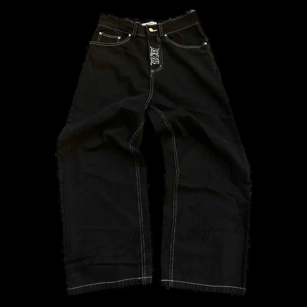 2025 New Prints Jeans Men Streetwear Baggy Wide Leg Jeans Korean Fashion Drapes Straight Casual Loose Denim Cargo Pants - Matrix Studios