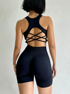 2 PCS Women's Seamless Yoga Set Sexy Sport Bra High Waist Sports Shorts Gym Fitness Sleeveless Workout Suit Sporstwear - Matrix-studios.com