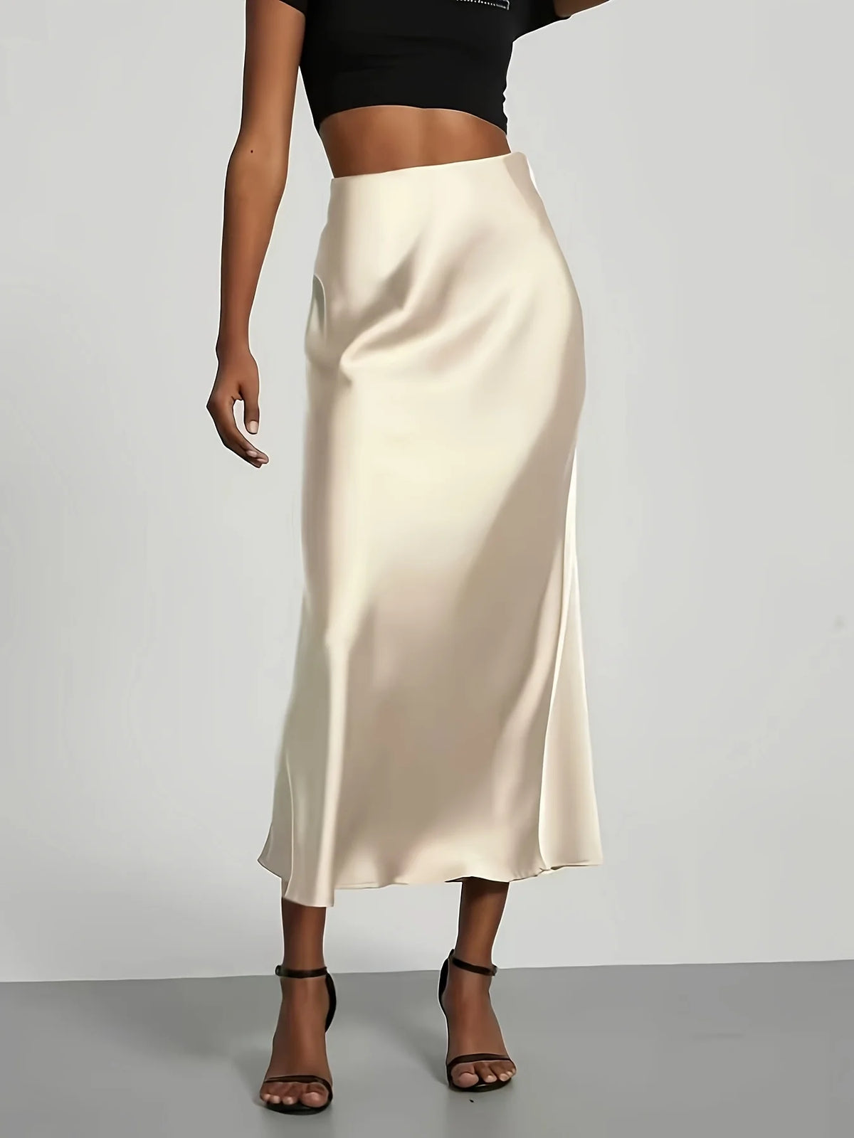 Women's Satin Midi Skirt, High‑waisted Slim Straight, Elegant Draping, Mature Versatile for Commute, Vacation & Parties - Matrix-studios.com