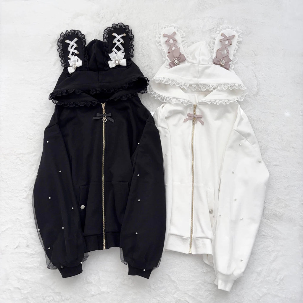 Japanese Sweet Coats Y2K Clothing Hoodie Women Tops Autumn and Winter Color Match Splicing with Thick Velvet Cardigan Jackets - Matrix Studios