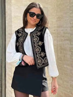 Vintage Autumn Velvet Embroidered Vest Sleeveless Jacket Women V Neck Chic Waistcoats Female Fashion Vests Coat 2023 - Matrix Studios