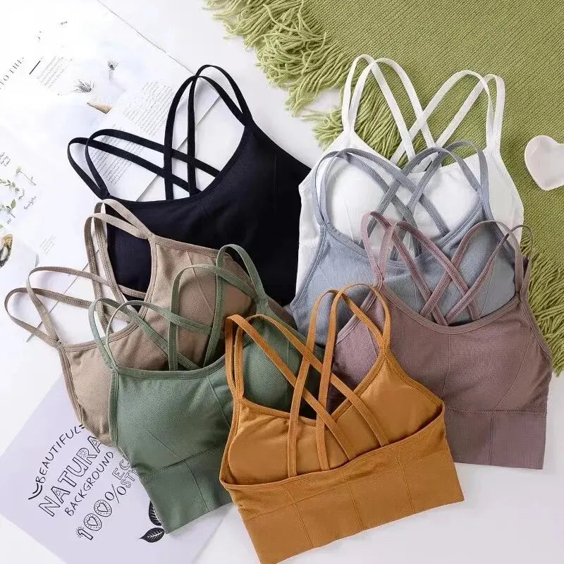 Sexy Women Tops Back Cross Strap Tank Top Push Up Running Sports Bra Breathable Soft Fitness Beauty Solid Color Yoga Bra - Matrix Studios