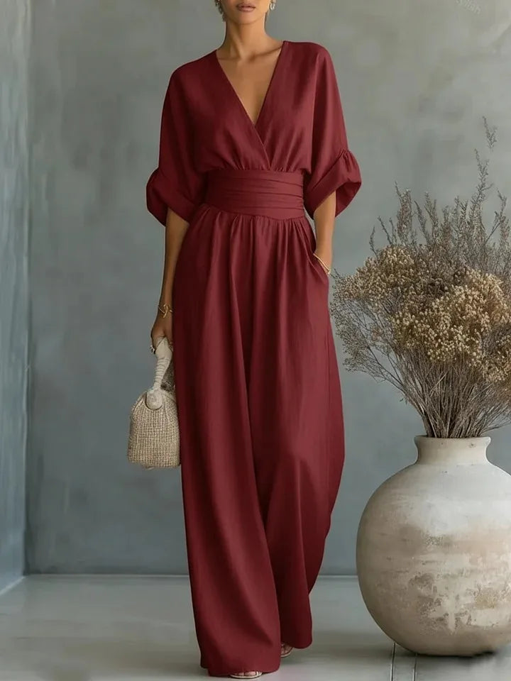 Women's Jumpsuit Fashion High Waist V-neck Jumpsuits for Woman Sexy White Office Wide Leg Trousers Overalls Vacation Outfit New - Matrix Studios