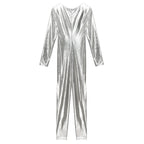 Womens Metallic Shiny Bodysuit Clubwear Long Sleeve Slim Fit Full Body Jumpsuit Nightclub Rave Party Musci Festival Costumes - Matrix Studios