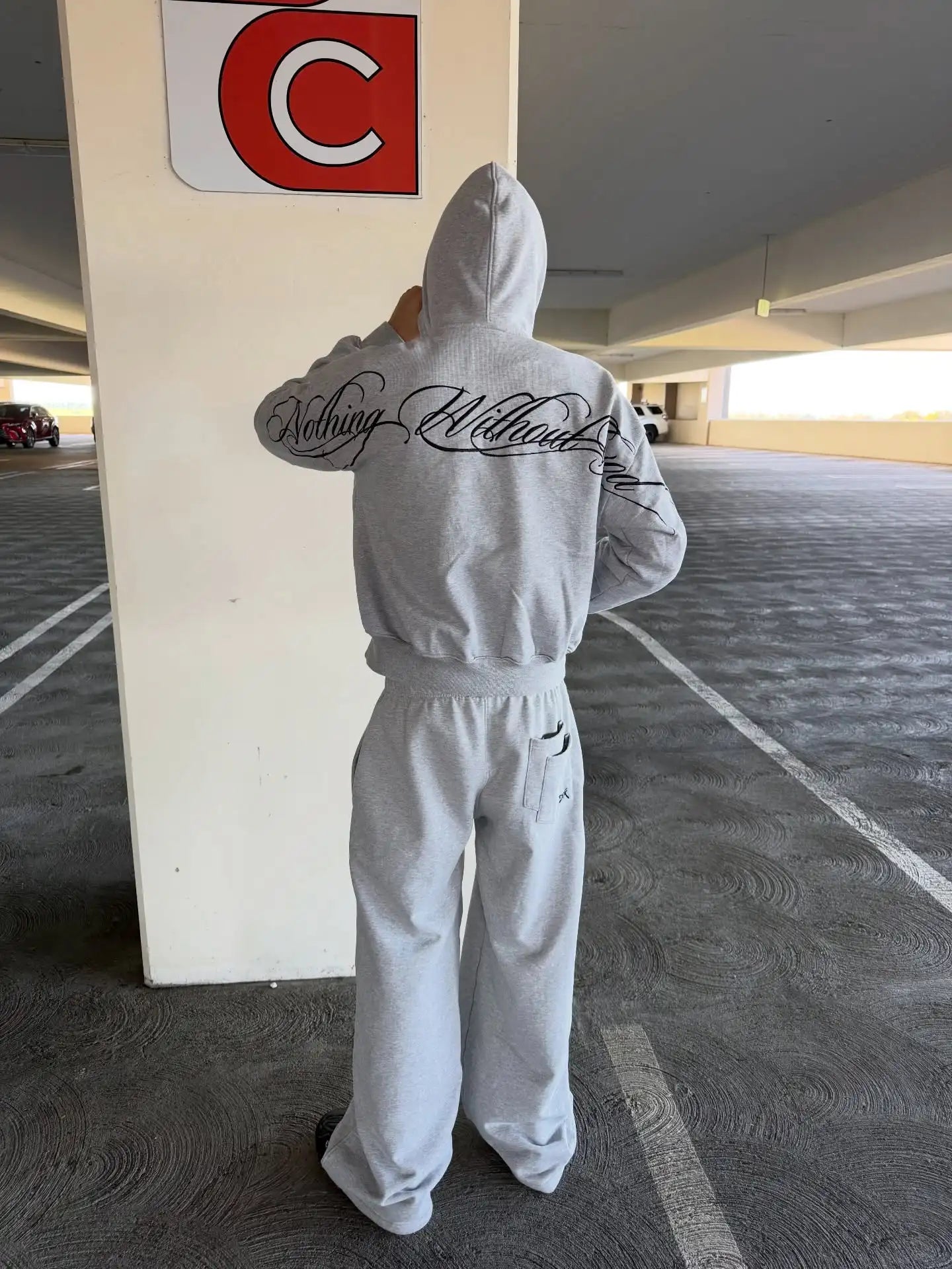 Y2k Street Style Large Area Embroidered Back Oversized Loose Hooded Sweatshirt Stretch Jogging Pants Casual Sports Pants Suit