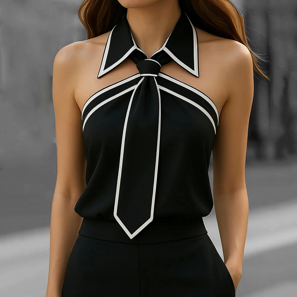 2026 Women Shirt Tie Neck Strap Necktie Lapel Design Loose Long Sleeve Blouses Blusas Mujer Moda Contrast Binding Shirt - Matrix-studios.com