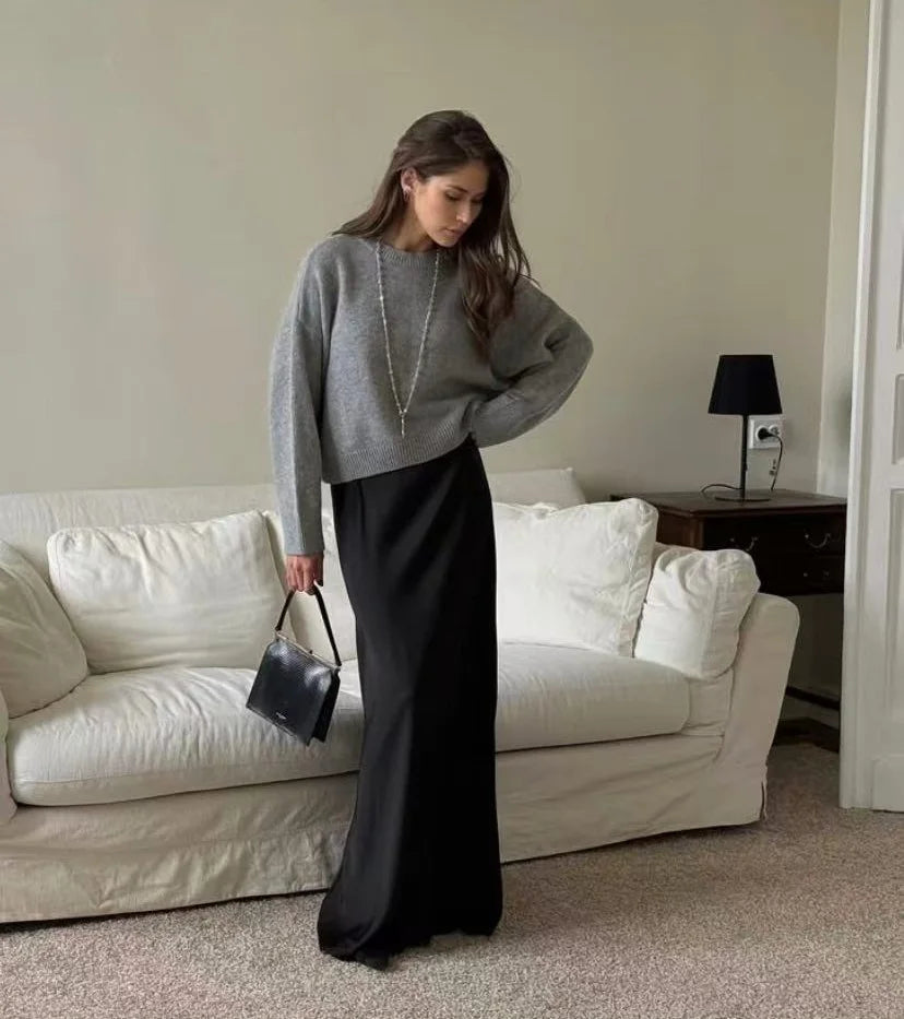Hirsionsan Basic O Neck Basic Sleeve Sweater Women 2025 Oversized Short Knitted Pullovers Female Casual Thick Warm Soft Tops - Matrix Studios
