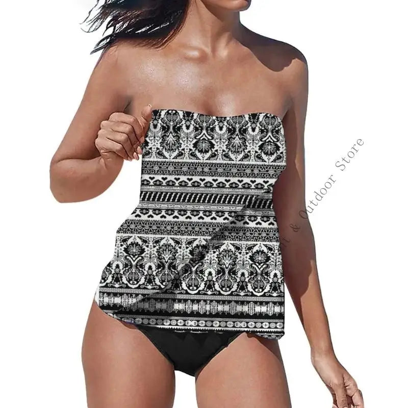 Strapless Tankini Swimsuits for Women 2 Piece Bathing Suits Bandeau Blouson Swim Top with Bottom - Matrix-studios.com