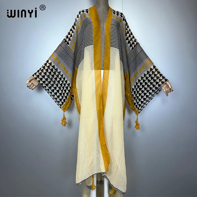 WINYI Africa New Summer Kimono Maxi Dress Beach Cover Up Cardigan Abaya Muslim Woman Coat Boho Kaftan Beach Outfits Kaftan - Matrix Studios