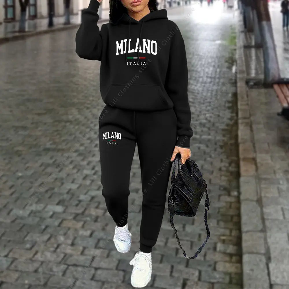 Autumn Winter Women's Sets 2pcs Hoodies Pants Suit Sports Outfits 2025 MILANO Letter Print Aesthetic Clothes Ladies Tracksuit - Matrix-studios.com
