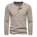 Men Long Sleeved T-shirt Cotton Slim Fit Bottoming Shirt Fitness Tops Tees Button Neck Casual Cozy Tshirt - Matrix Studios