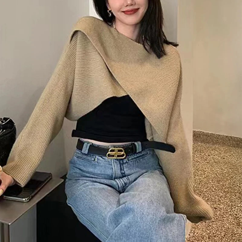 Women Crisscross Sweater Crop Pullover Relaxe-fit Cross Front Knit Wrap Jumper Knitwear Teen-girl Fall Winter Elegant Outfit - Matrix Studios