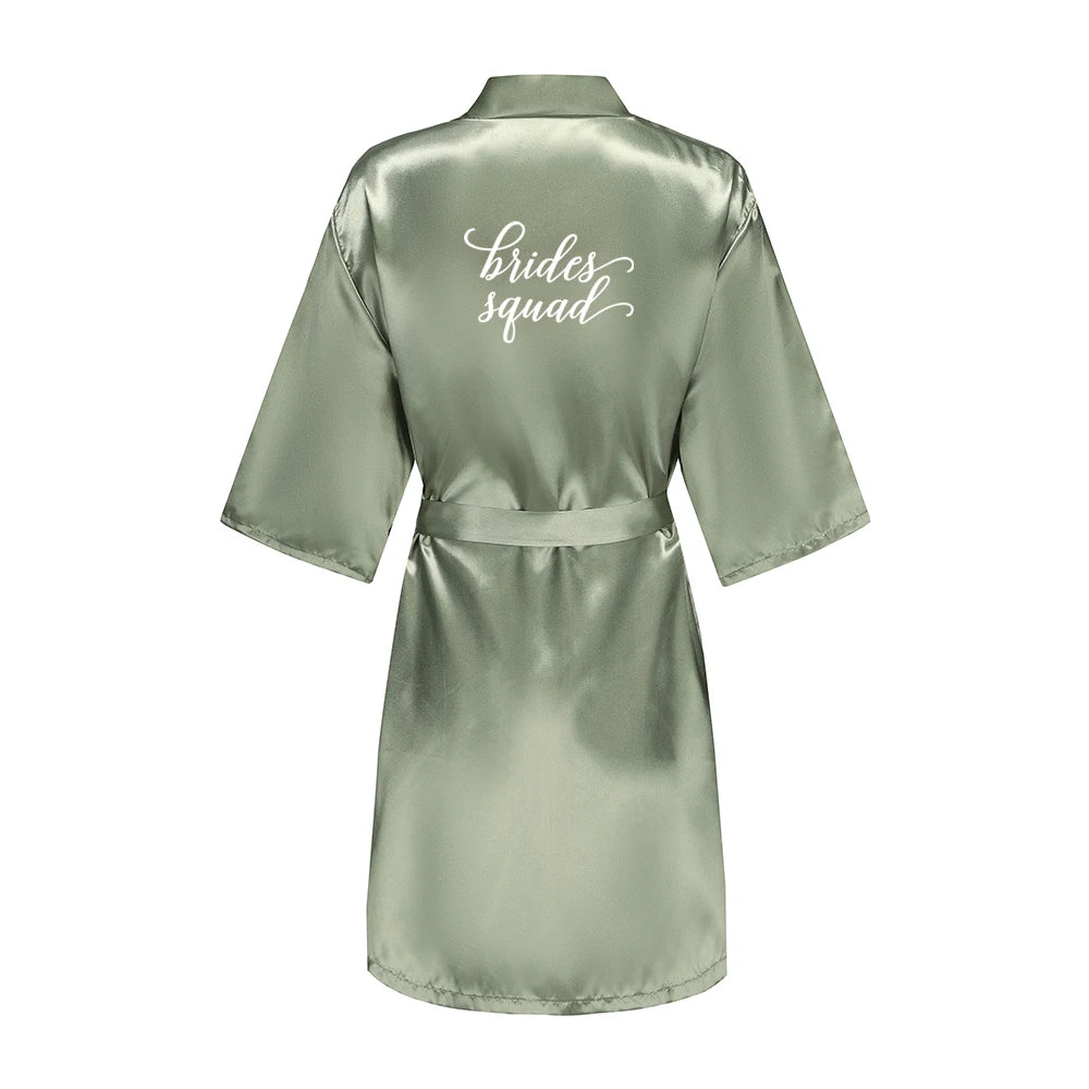 Women's Satin Robe Silk Kimono Bathrobe Pure Short Sexy Sleepwear Bridesmaid Bride Party Robes Grass Green