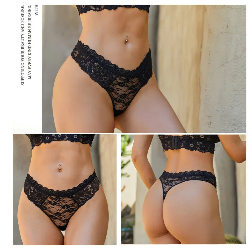 3Pcs Lace Sexy Thongs Women Low-Rise Briefs Sexy Soft Ladies Underwear Trendy Floral Underpants Female Flowery Panty Lingerie - Matrix Studios