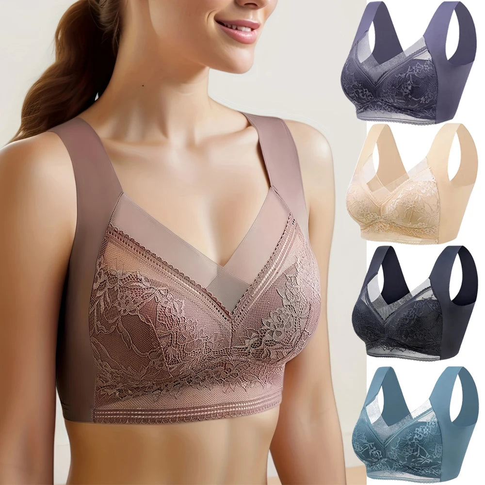 L-6L Women Large Bra Push Up Ice Silk Seamless upper Bralette Lace Wireless Summer Bras Plus Size Top Lingerie Underwear 15019 - Matrix Studios
