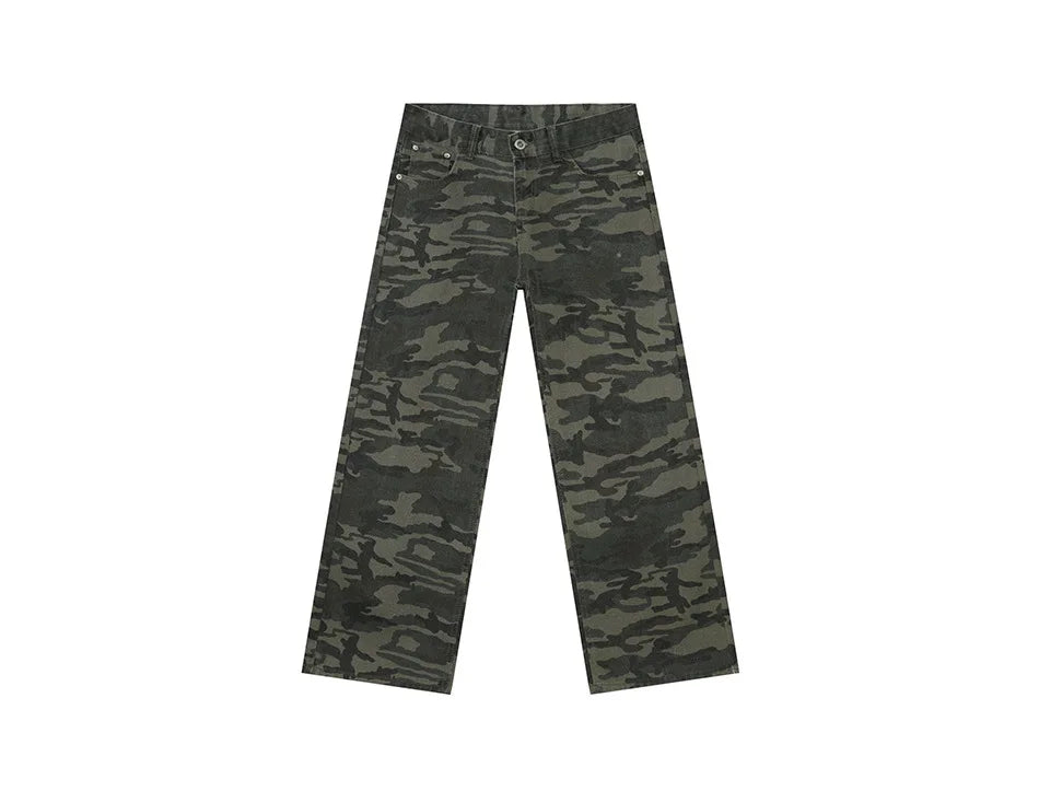 2025 Four Seasons Men's Youth Popular Multi color Pattern Camouflage Pants Basic Versatile Straight Wash Casual Cowboy Pants - Matrix Studios