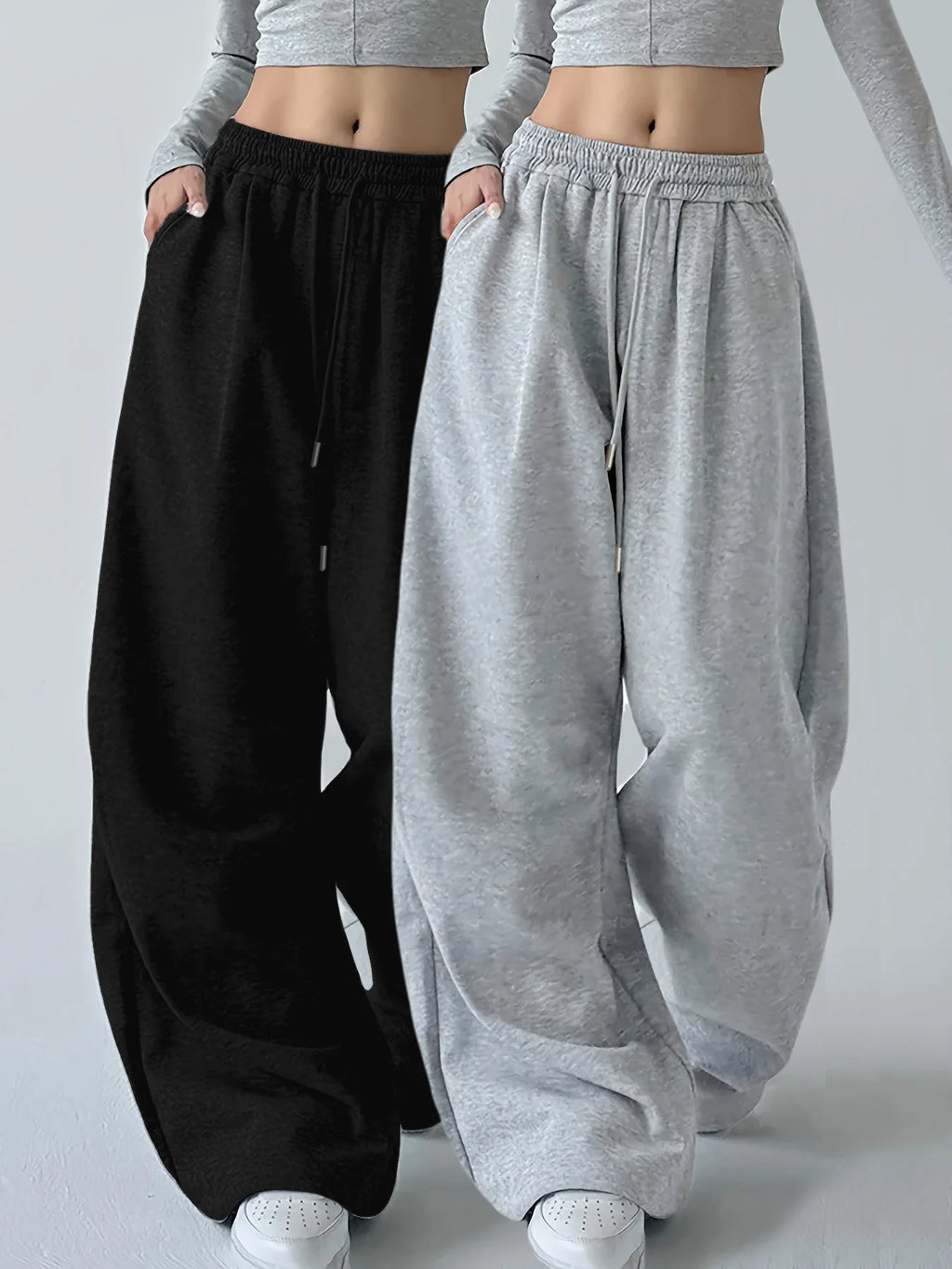 Y2K Harajuku Wide Leg Sweatpants Women Streetwear Baggy Oversize Gray Sports Pants High Waist Drawstring Casual Joggers Trousers - Matrix-studios.com